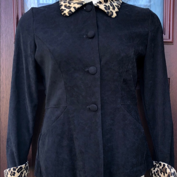 Vintage Leopard Cuff Black Faux Suede Jacket Pants - Picture 3 of 9